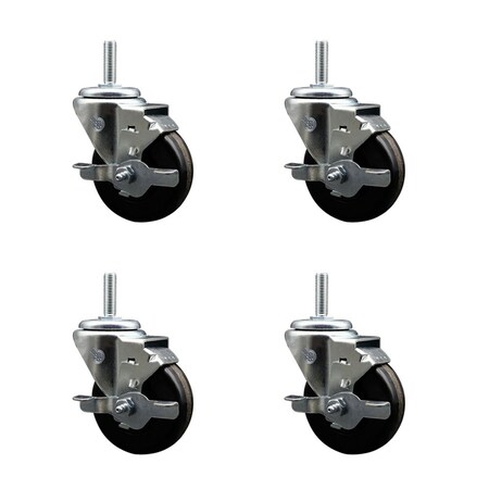 Service Caster 35 Inch Phenolic Wheel Swivel 34 Inch Threaded Stem Caster Set with Brake SCC SCC-TS20S3514-PHR-TLB-34212-4